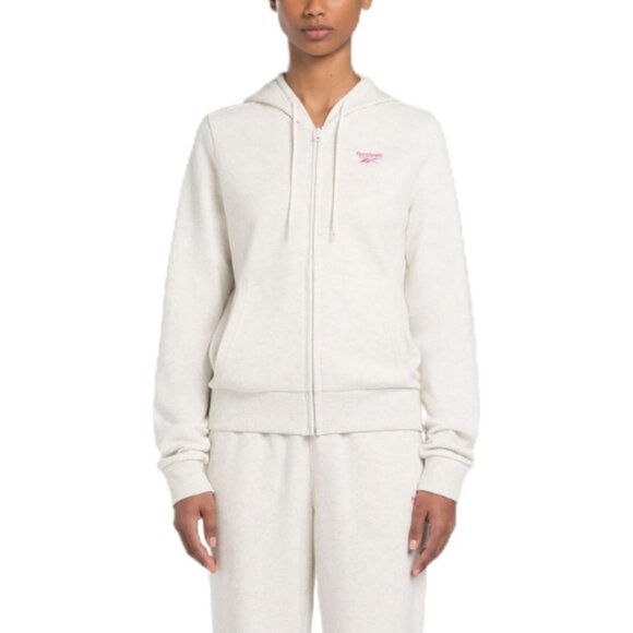 Reebok Tops - Reebok Women's Pink Logo Embroidered French Terry Zip-Front Hoodie Chamel XS NWT